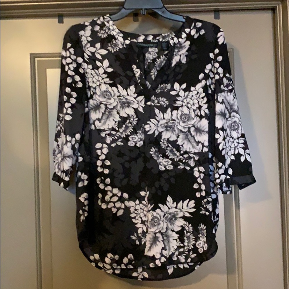 Black and White Cynthia Rowley Floral Blouse